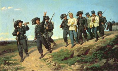 Un reggimento di fucilieri italiani che ritorna da una pattuglia di ricognizione, 1861 da Silvestro Lega